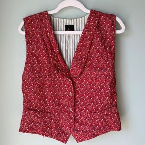 Vintage Liz Claiborne Sport Vest Maroon Ditsy Floral Print Adjustable Medium